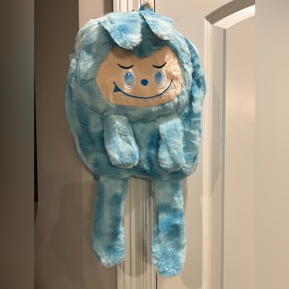 Blue Plush Monster Backpack for Kids